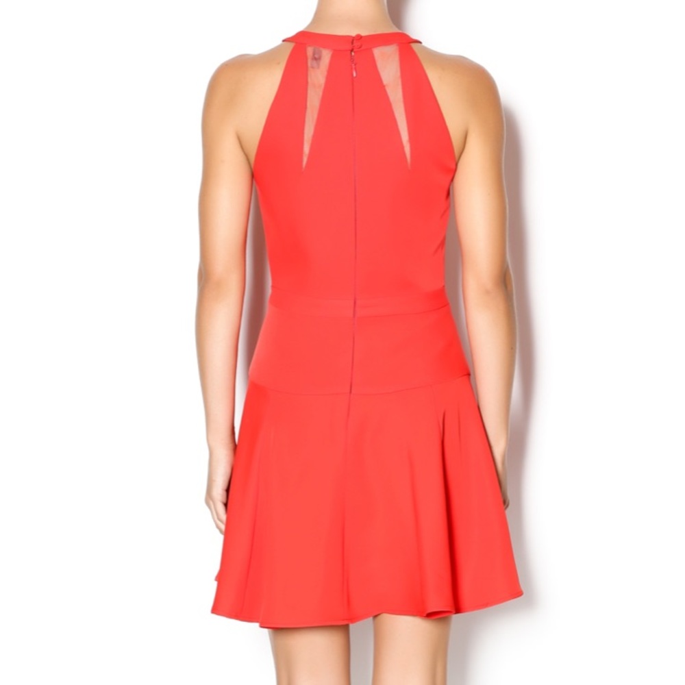 BCBGMaxazria Red Fit and Flare Mesh Halter Dress - Picture 3 of 8